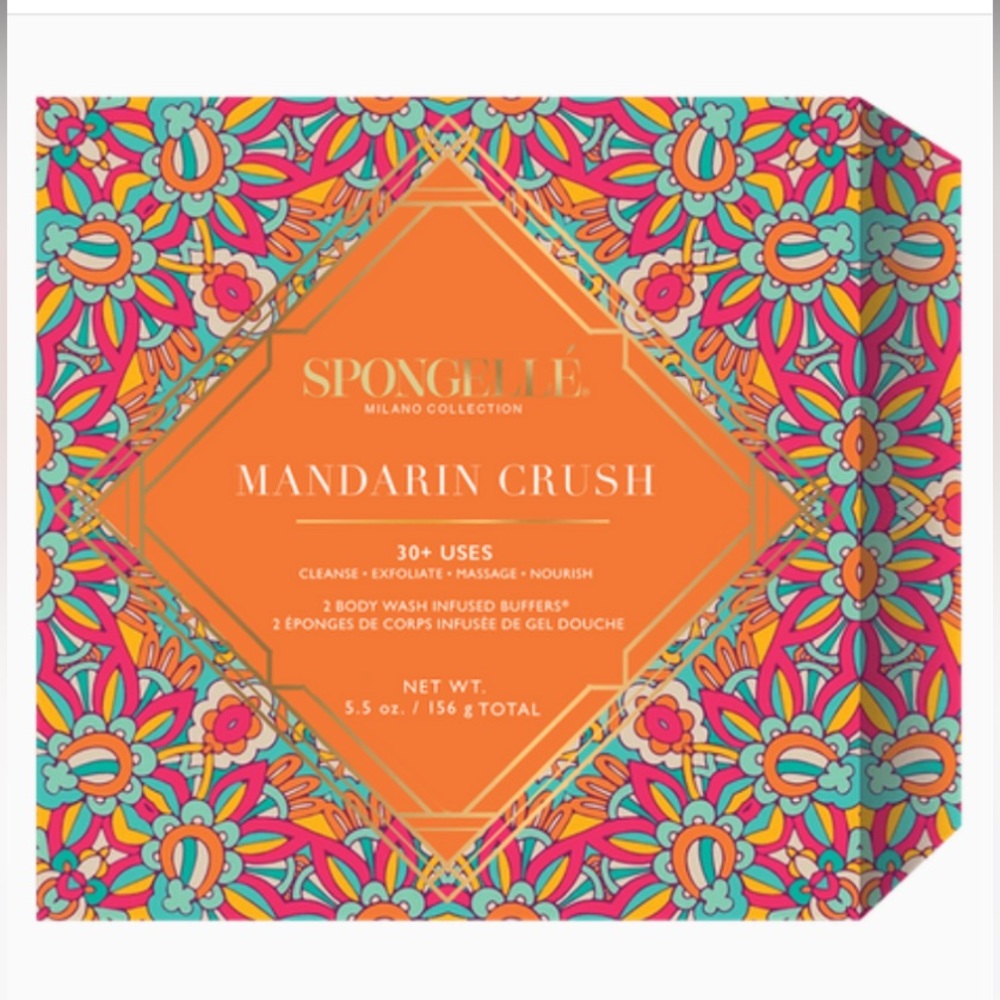 NIB SPONGELLÉ® Boxed Duo 30+ - Body Wash-Infused Buffers! Mandarin Crush